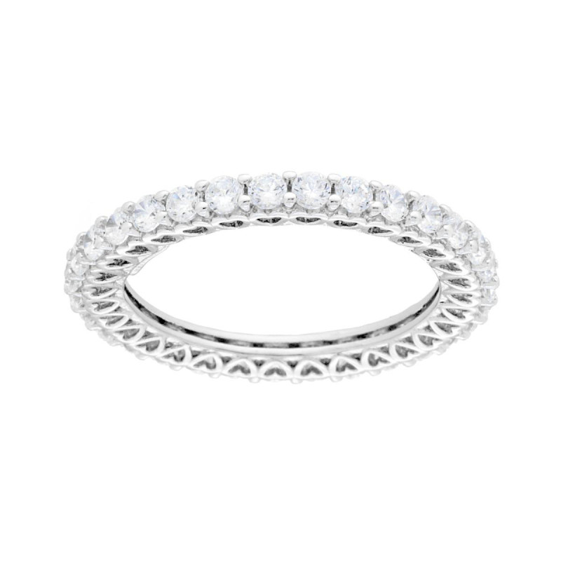ANELLO ETERNITY VERETTA A GIRO CON CUBIC ZIRCONIA BIANCHI E MONTATURA CON CUORI IN ARGENTO 925 GALVANICA RODIO