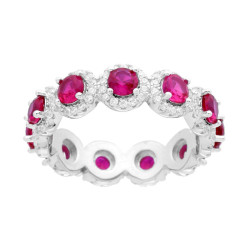 ANELLO ETERNITY VERETTA A GIRO CON CUBIC ZIRCONIA ROSSO RUBINO CONTORNATI DA CUBIC ZIRCONIA BIANCHI IN ARGENTO 925 GALVANICA ROD