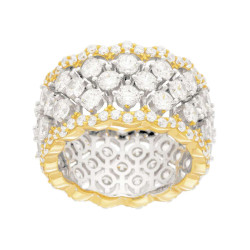 ANELLO FASCIA NIDO D'APE CON CUBIC ZIRCONIA BIANCHI IN ARGENTO 925 GALVANICA RODIO E ORO