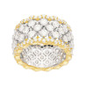 ANELLO FASCIA NIDO D'APE CON CUBIC ZIRCONIA BIANCHI IN ARGENTO 925 GALVANICA RODIO E ORO