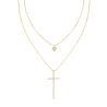COLLANA DUE FILI CATENA GRUMETTA DIAMANTATA CON CUORE E CROCE PENDENTI CON CUBIC ZIRCONIA BIANCHI IN ARGENTO 925 GALVANICA ORO