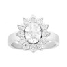 ANELLO HALO SOLITARIO OVALE CON CUBIC ZIRCONIA BIANCO CONTORNATO DA CUBIC ZIRCONIA BIANCHI IN ARGENTO 925 GALVANICA RODIO