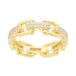 ANELLO CATENA STAFFA DI CAVALLO CON CUBIC ZIRCONIA BIANCHI IN ARGENTO 925 GALVANICA ORO