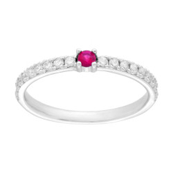 ANELLO SOLITARIO CON CUBIC ZIRCONIA ROSSO RUBINO CENTRALE E BIANCHI IN ARGENTO 925 GALVANICA RODIO
