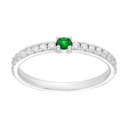 ANELLO SOLITARIO CON CUBIC ZIRCONIA VERDE SMERALDO CENTRALE E BIANCHI IN ARGENTO 925 GALVANICA RODIO