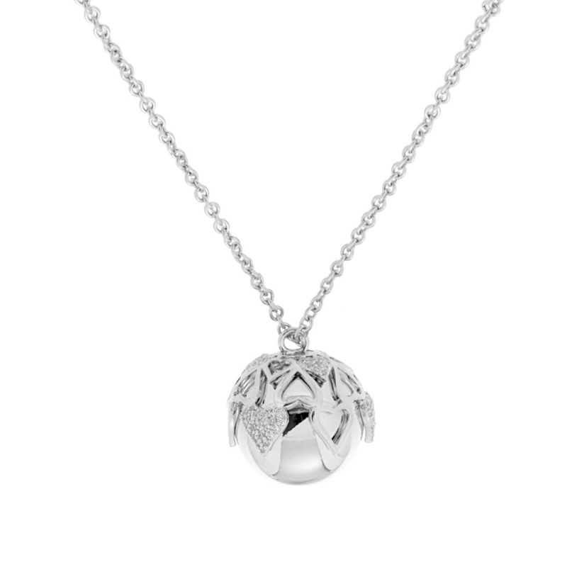 COLLANA CATENA FORZATINA CON CHIAMA ANGELI CON CUORI E CRYSTAL BIANCHI IN ACCIAIO