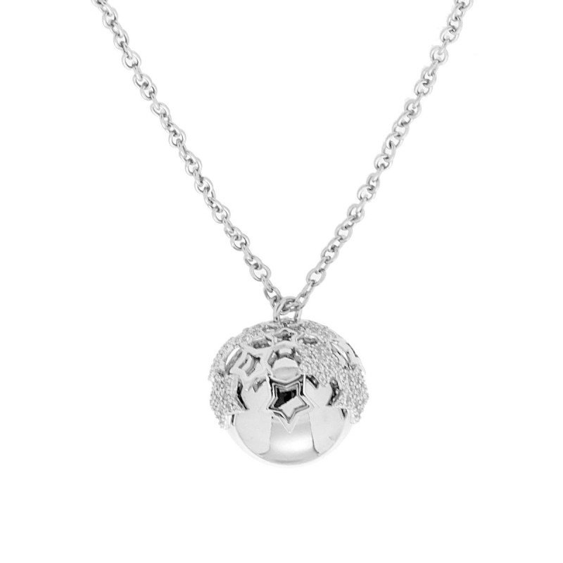 COLLANA CATENA FORZATINA CON CHIAMA ANGELI CON STELLE E CRYSTAL BIANCHI IN ACCIAIO