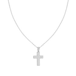 COLLANA CATENA FORZATINA CROCE CON CRYSTAL BIANCHI IN ACCIAIO E OTTONE