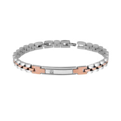 BRACCIALE UOMO MAGLIA IMPERNIATA CON DETTAGLI ROSA TARGA E CRYSTAL BIANCO IN ACCIAIO