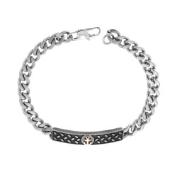 BRACCIALE UOMO CATENA GRUMETTA CON TARGA E ANCORA COLORE ROSA IN ACCIAIO BRUNITO
