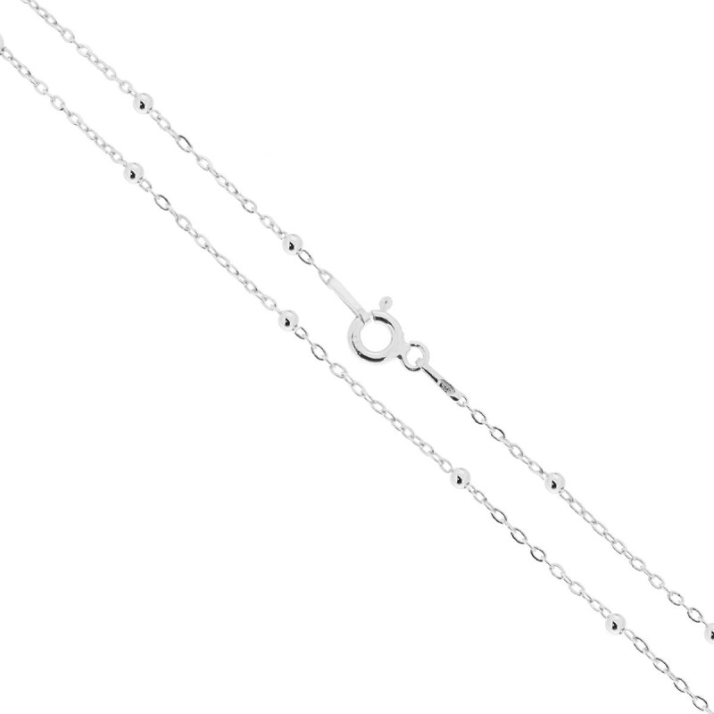 CATENA FORZATINA DIAMANTATA CON PALLINE LISCE SEZIONE MM 2.1 LUNGHEZZA CM 45 IN ARGENTO 925