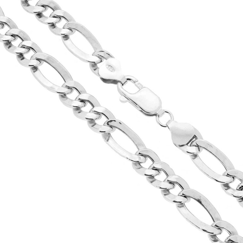 CATENA FIGARO ALTERNATA 3+1 PIATTA E VUOTA 180 SEZIONE MM 8.5 LUNGHEZZA CM 55 IN ARGENTO 925