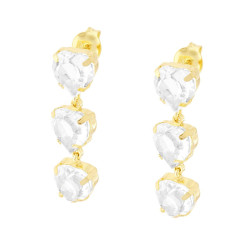 ORECCHINI CUORI CON CUBIC ZIRCONIA BIANCHI PENDENTI IN ARGENTO 925 GALVANICA ORO