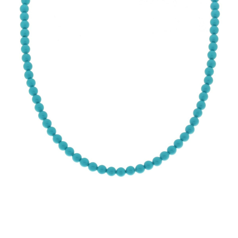 COLLANA TURCHESE MM 4 IN VETRO PERLATO CON FILO E CHIUSURA IN ARGENTO 925 GALVANICA ORO