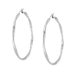 ORECCHINI CERCHIO LISCIO TORCHON MM 55 SEZIONE CANNA MM 3 IN ARGENTO 925 GALVANICA RODIO