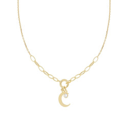 Oval Forzatina Necklace with White Cubic Zirconia Light Point and Plain Moon in 925 SILVER Galvanic Gold