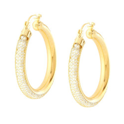 ORECCHINI CERCHIO MAGLIA CALZA CON CUBIC ZIRCONIA BIANCHI IN ARGENTO 925 GALVANICA ORO