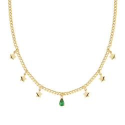 COLLANA CATENA GRUMETTA CON STELLE E GOCCIA CUBIC ZIRCONIA VERDE SMERALDO PENDENTI IN ARGENTO 925 GALVANICA ORO