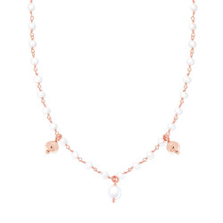 COLLANA CATENA CON PERLE VETRO PERLATO E PALLINE PENDENTI IN ARGENTO 925 GALVANICA ROSA