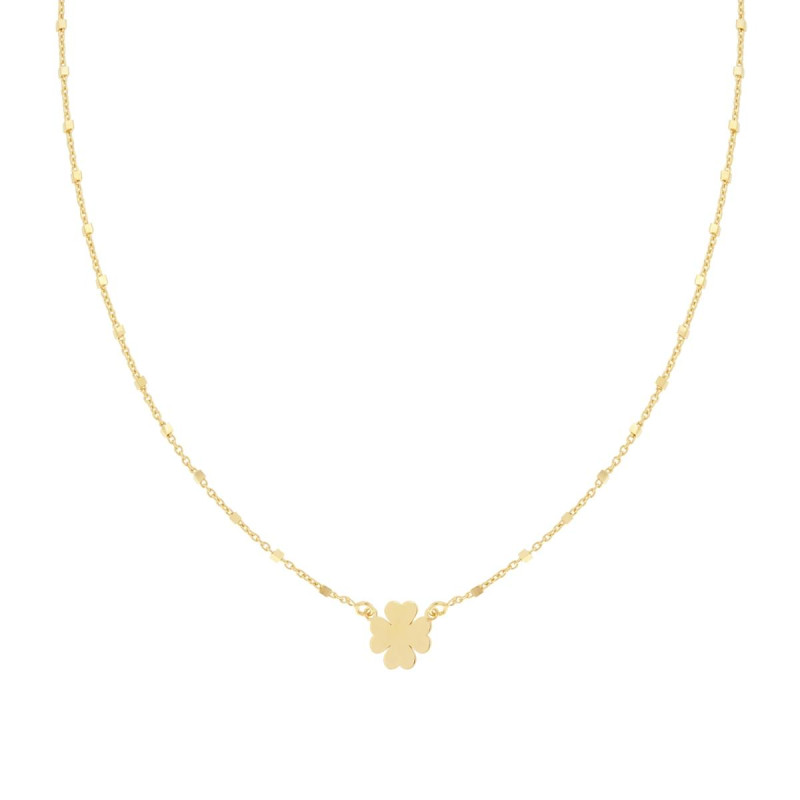 COLLANA CATENA FORZATINA CON CUBETTI DIAMANTATA E QUADRIFOGLIO PLAIN IN ARGENTO 925 GALVANICA ORO