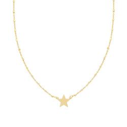 COLLANA CATENA FORZATINA DIAMANTATA CON CUBETTI E STELLA PLAIN IN ARGENTO 925 GALVANICA ORO
