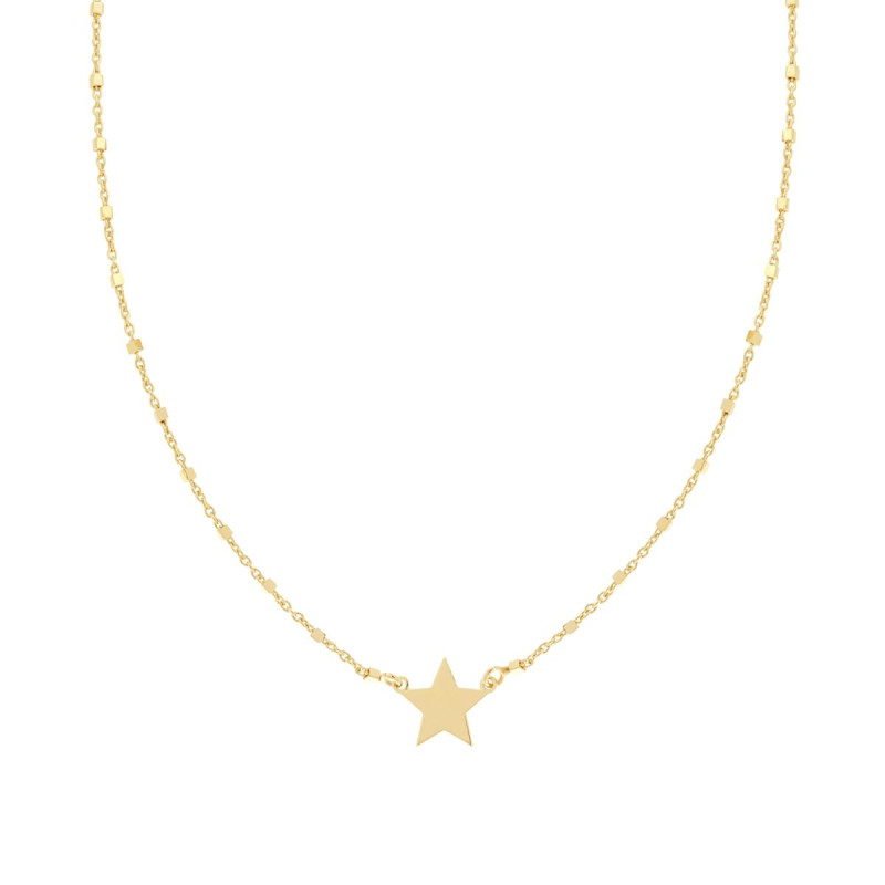 COLLANA CATENA FORZATINA DIAMANTATA CON CUBETTI E STELLA PLAIN IN ARGENTO 925 GALVANICA ORO