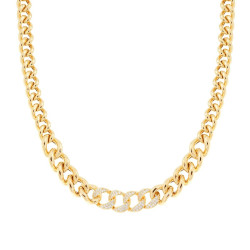 COLLANA CATENA GRUMETTA DEGRADE CON CUBIC ZIRCONIA BIANCHI IN ARGENTO 925 GALVANICA ORO