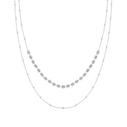 COLLANA DUE FILI CATENA FORZATINA DIAMANTATA E PALLINE LISCE FIORI IN ARGENTO 925 GALVANICA RODIO