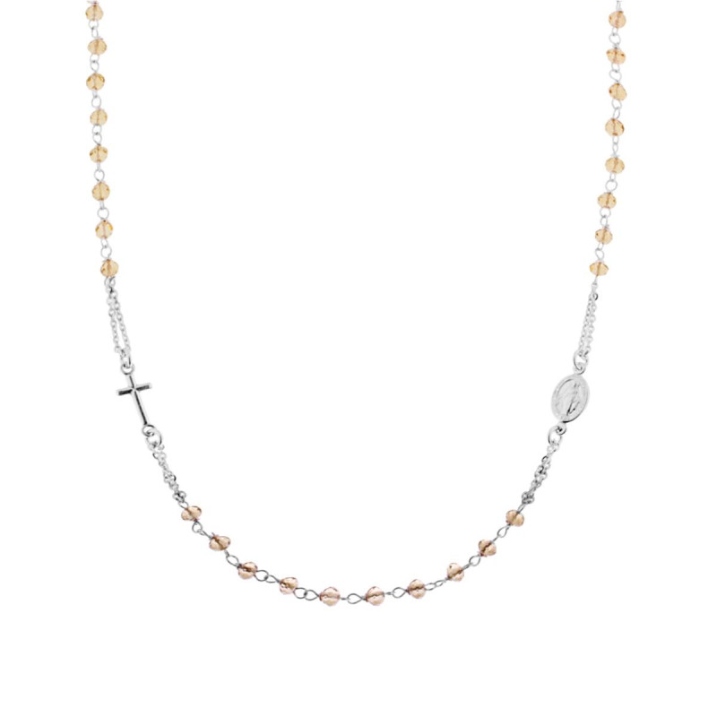 COLLANA ROSARIO MODELLO GIROCOLLO CM 50 CON CRYSTAL TOPAZIO BOREALE MM 3.5 IN ARGENTO 925 GALVANICA RODIO