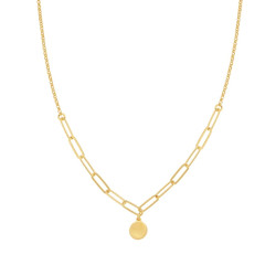 COLLANA CATENA ROLO DIAMANTATA E FORZATINA ALLUNGATA CON TONDO PLAIN IN ARGENTO 925 GALVANICA ORO