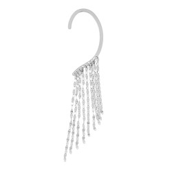 ORECCHINO LUNGO EAR CUFF SINISTRO CHANDELIER CON MULTIFILO CATENA MARINARA DIAMANTATA IN ARGENTO 925 GALVANICA RODIO