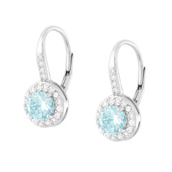 ORECCHINI MONACHELLA TONDO ACQUAMARINA CON CUBIC ZIRCONIA BIANCHI IN ARGENTO 925 GALVANICA RODIO