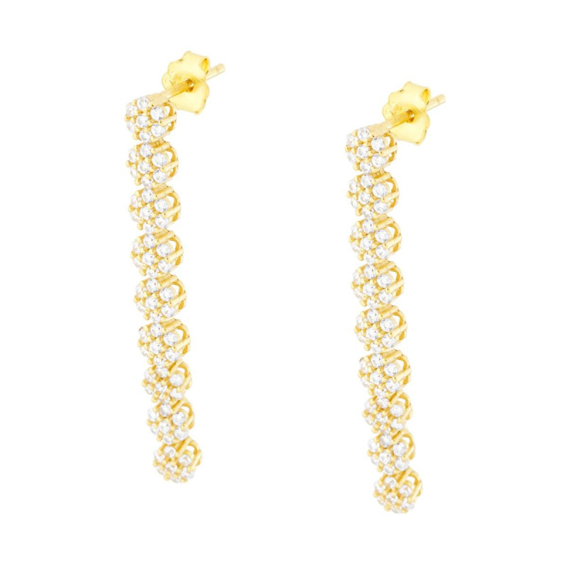ORECCHINI TENNIS FIORI CON ZIRCONI BIANCHI IN ARGENTO 925 GALVANICA ORO