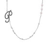 COLLANA CATENA ROLO CON PALLINE E PERLE BIANCHE CON LETTERA INIZIALE NOME GLITTER GRIGIO ACCIAIO E BRONZO