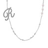 COLLANA CATENA ROLO CON PALLINE E PERLE BIANCHE CON LETTERA INIZIALE NOME GLITTER GRIGIO ACCIAIO E BRONZO