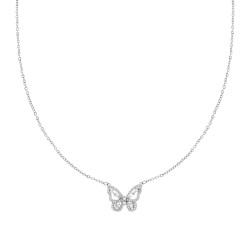 COLLANA CATENA FORZATINA CON FARFALLA E CUBIC ZIRCONIA BIANCHI IN ACCIAIO E OTTONE
