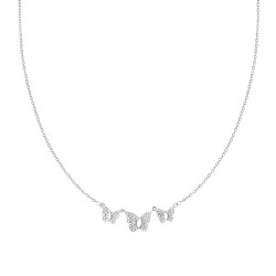 COLLANA CATENA FORZATINA CON TRE FARFALLE E CRYSTAL BIANCHI IN ACCIAIO E OTTONE