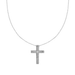 COLLANA CATENA FORZATINA CON CROCE E CRYSTAL BIANCHI IN ACCIAIO E OTTONE