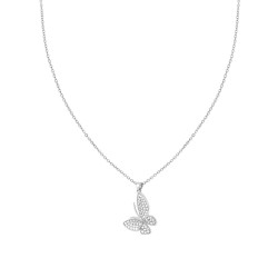 COLLANA CATENA FORZATINA CON FARFALLA E CUBIC ZIRCONIA BIANCHI IN ACCIAIO E OTTONE