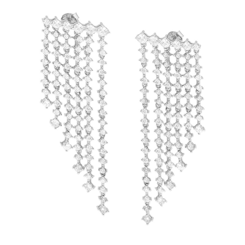 ORECCHINI CHANDELIER SEI FILI DEGRADE TENNIS CON CUBIC ZIRCONIA BIANCHI IN ARGENTO 925 GALVANICA RODIO