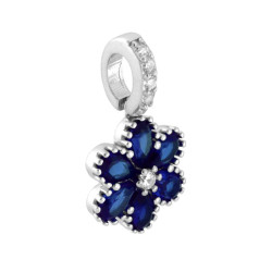 CIONDOLO FIORE CON CUBIC ZIRCONIA BLU ZAFFIRO E BIANCHI IN ARGENTO 925 GALVANICA RODIO