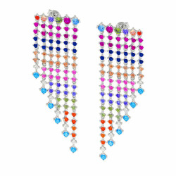 ORECCHINI CHANDELIER SEI FILI DEGRADE TENNIS CON CUBIC ZIRCONIA MULTICOLOR IN ARGENTO 925 GALVANICA RODIO