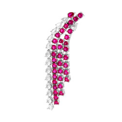 ORECCHINO LUNGO CHANDELIER QUATTRO FILI DEGRADE TENNIS CON CUBIC ZIRCONIA ROSSO RUBINO E BIANCO IN ARGENTO 925 GALVANICA RODIO