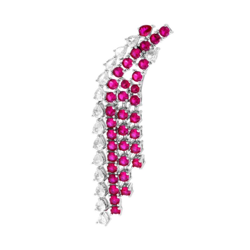 ORECCHINO LUNGO CHANDELIER QUATTRO FILI DEGRADE TENNIS CON CUBIC ZIRCONIA ROSSO RUBINO E BIANCO IN ARGENTO 925 GALVANICA RODIO
