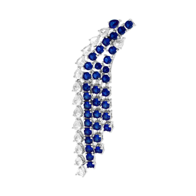 ORECCHINO LUNGO CHANDELIER QUATTRO FILI DEGRADE TENNIS CON CUBIC ZIRCONIA BLU ZAFFIRO E BIANCO IN ARGENTO 925 GALVANICA RODIO