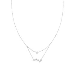 COLLANA CATENA FORZATINA DIAMANTATA SDOPPIATA CON STELLE E CUBIC ZIRCONIA BIANCHI IN ARGENTO 925 GALVANICA RODIO