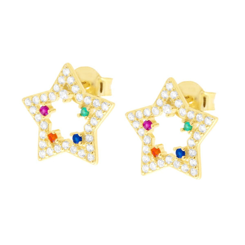 ORECCHINI STELLE CON CUBIC ZIRCONIA MULTICOLOR IN ARGENTO 925 GALVANICA ORO