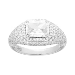 ANELLO CHEVALIER SIGILLO RETTANGOLO CUBIC ZIRCONIA BIANCHI IN ARGENTO 925 GALVANICA RODIO