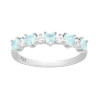 ANELLO VERETTA CUORI CUBIC ZIRCONIA ACQUAMARINA ALTERNATI A TONDI BIANCHI IN ARGENTO 925 GALVANICA RODIO