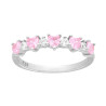 ANELLO VERETTA CUORI CUBIC ZIRCONIA ROSA ALTERNATI A TONDI BIANCHI IN ARGENTO 925 GALVANICA RODIO